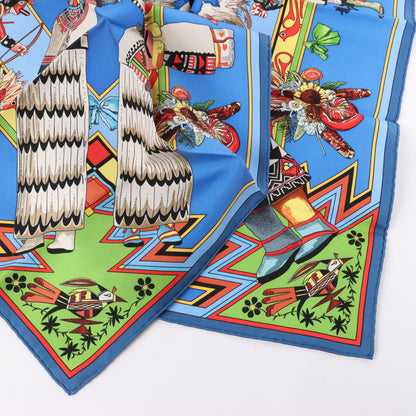Hermès Carré 90 "Kachinas" 100% Silk Scarf in Blue