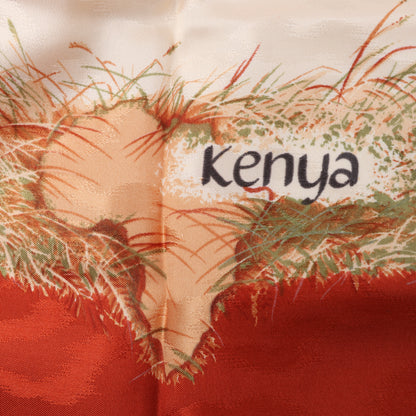 Hermès Carré 90 "Kenya" 100% Silk Scarf in Brown x Red