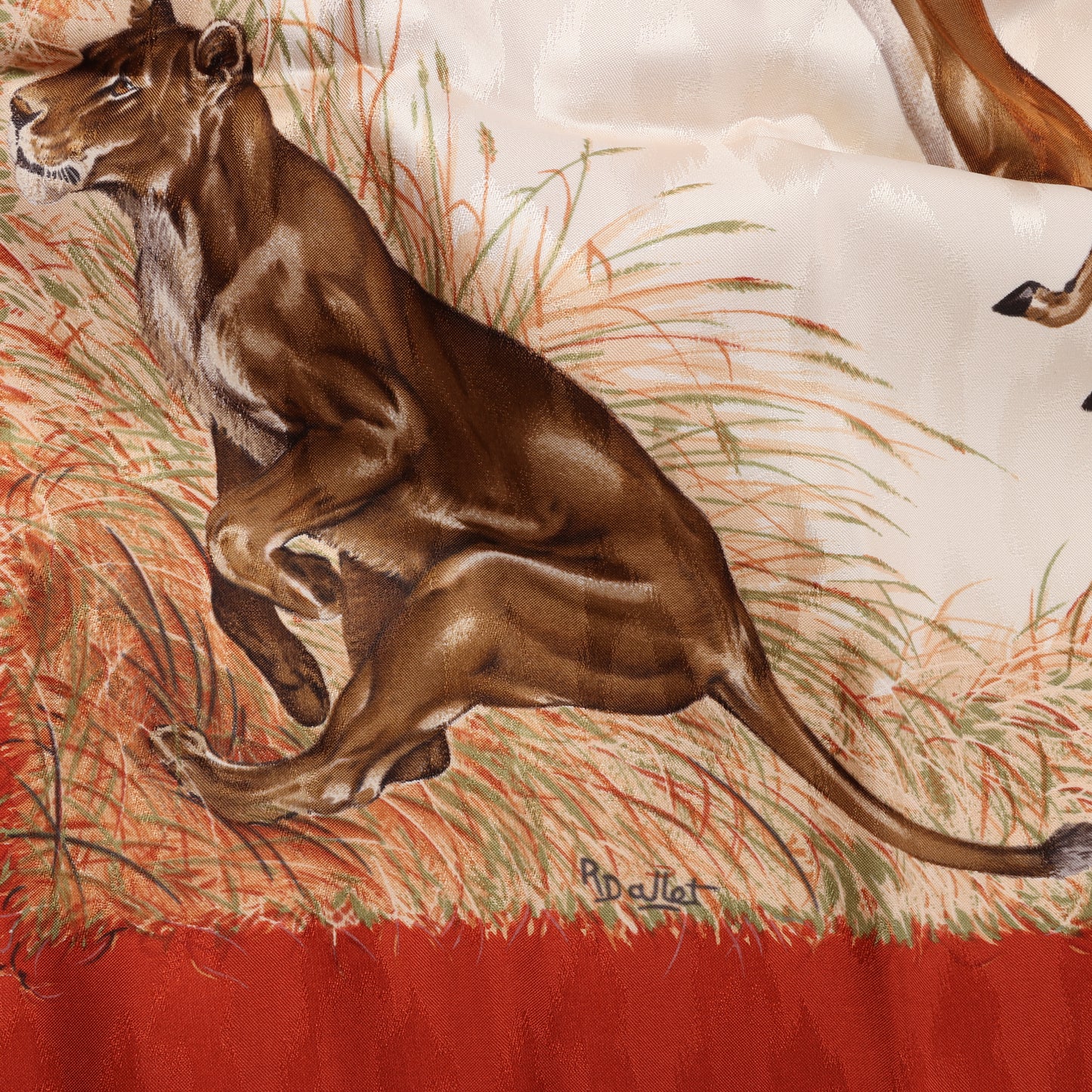 Hermès Carré 90 "Kenya" 100% Silk Scarf in Brown x Red