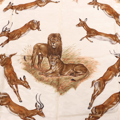 Hermès Carré 90 "Kenya" 100% Silk Scarf in Brown x Red