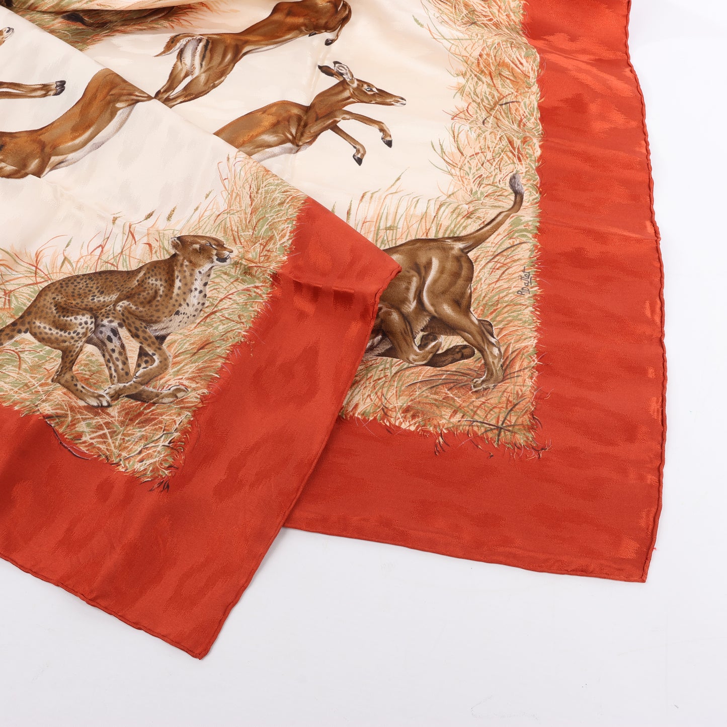 Hermès Carré 90 "Kenya" 100% Silk Scarf in Brown x Red