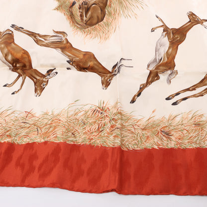 Hermès Carré 90 "Kenya" 100% Silk Scarf in Brown x Red