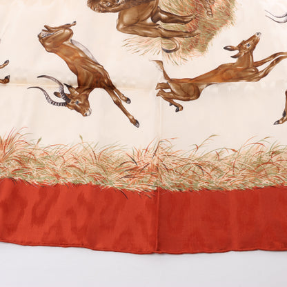 Hermès Carré 90 "Kenya" 100% Silk Scarf in Brown x Red
