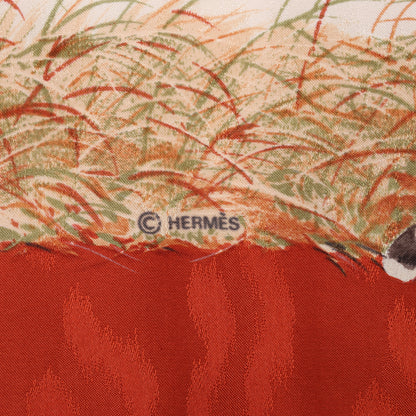 Hermès Carré 90 "Kenya" 100% Silk Scarf in Brown x Red