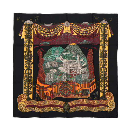 Hermès Carré 90 "L ATLANTIDE" 100% Silk Scarf in Black