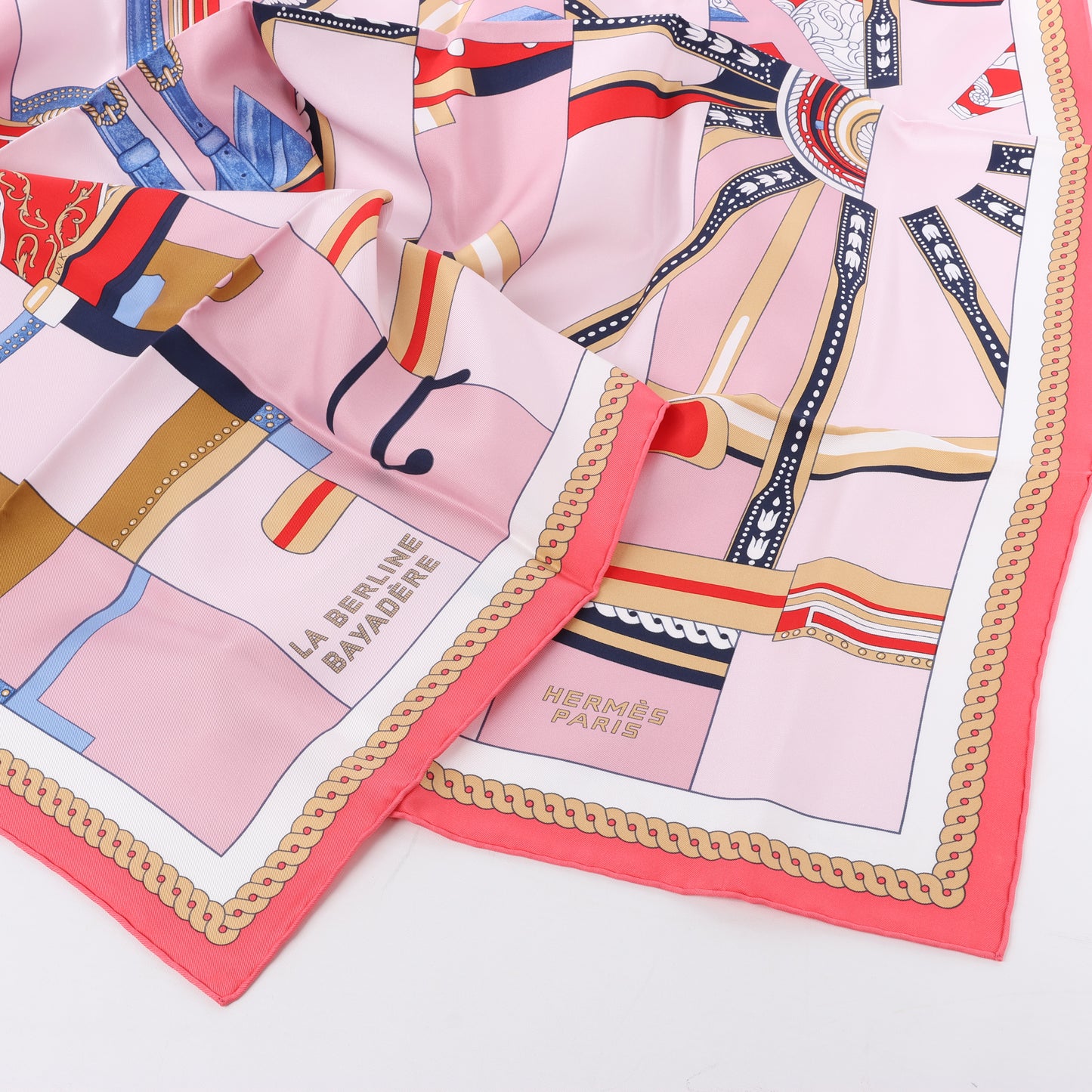 Hermès Carré 90 "LA BERLINE BAYADERE" 100% Silk Scarf in Pink