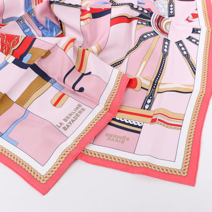 Hermès Carré 90 "LA BERLINE BAYADERE" 100% Silk Scarf in Pink