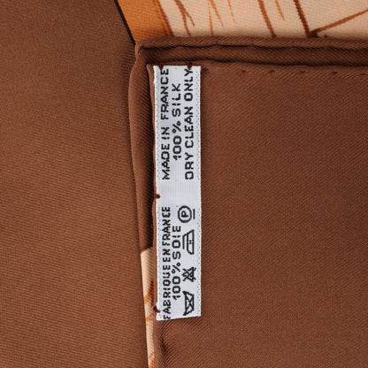 Hermès Carré 90 " LA FONTAINE DE BARTHOLD" 100% Silk Scarf in Brown