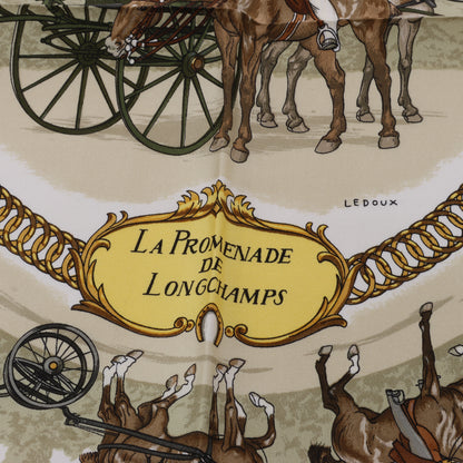 Hermès Carré 90 "LA PROMENADE DE LONGCHAMPS" 100% Silk Scarf in Red