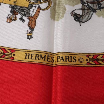 Hermès Carré 90 "LA PROMENADE DE LONGCHAMPS" 100% Silk Scarf in Red