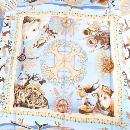 Hermès Carré 90 „LA VIE DU GRAND NORD“ Seidentaschentuch in Marineblau