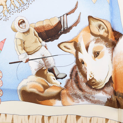 Hermès Carré 90 „LA VIE DU GRAND NORD“ Seidentaschentuch in Marineblau
