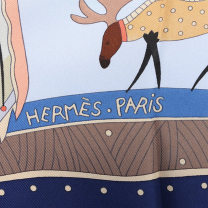 Hermès Carré 90 „LA VIE DU GRAND NORD“ Seidentaschentuch in Marineblau