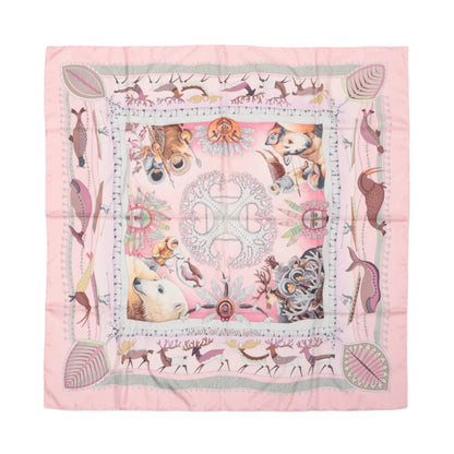 Hermès Carré 90 "LA VIE DU GRAND NORD" 100% Silk Scarf in Pink