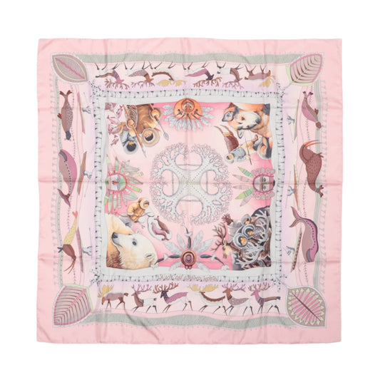 Hermès Carré 90 "LA VIE DU GRAND NORD" 100% Silk Scarf in Pink