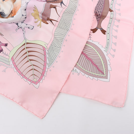 Hermès Carré 90 "LA VIE DU GRAND NORD" 100% Silk Scarf in Pink