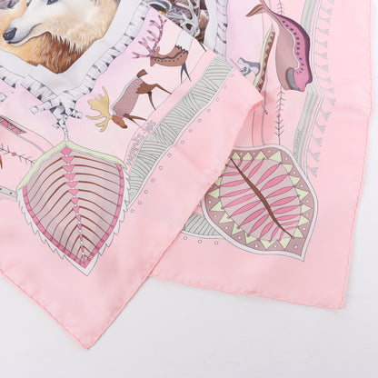 Hermès Carré 90 "LA VIE DU GRAND NORD" 100% Silk Scarf in Pink