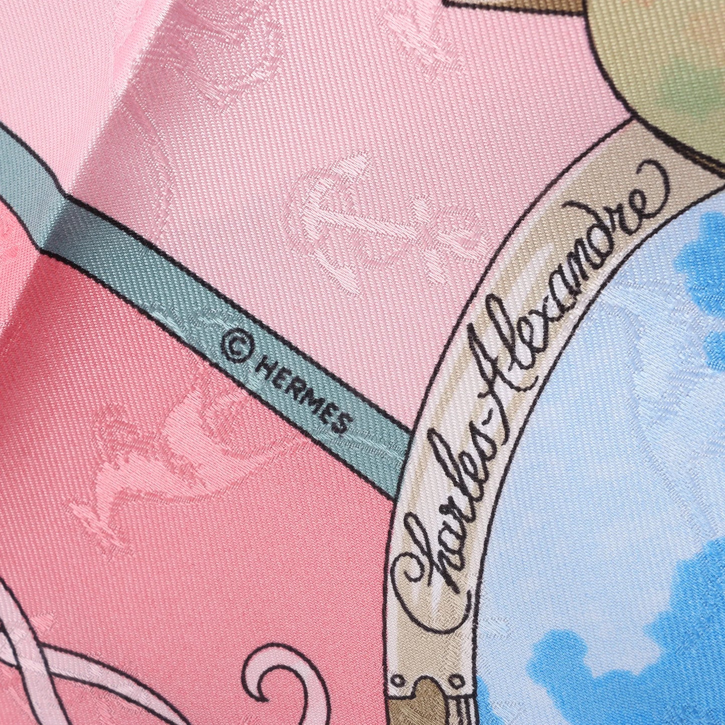 Hermès Carré 90 „LE GEOGRAPHE“ Seidentaschentuch in Rosa