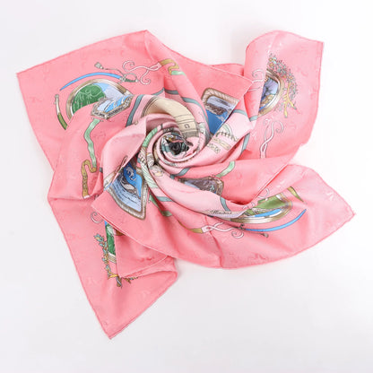 Hermès Carré 90 „LE GEOGRAPHE“ Seidentaschentuch in Rosa