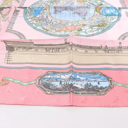Hermès Carré 90 „LE GEOGRAPHE“ Seidentaschentuch in Rosa