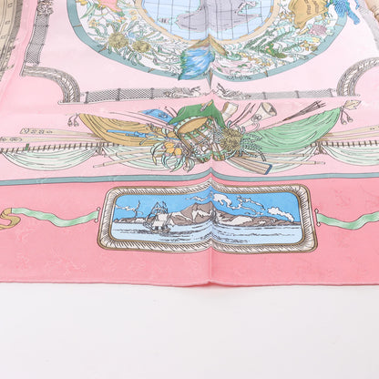Hermès Carré 90 „LE GEOGRAPHE“ Seidentaschentuch in Rosa