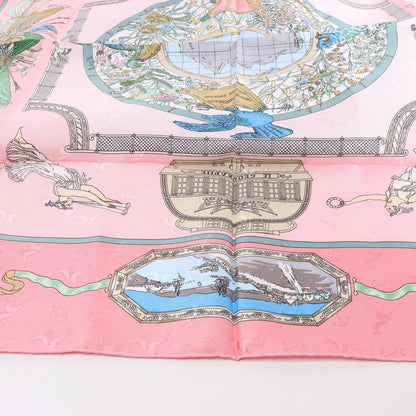 Hermès Carré 90 „LE GEOGRAPHE“ Seidentaschentuch in Rosa
