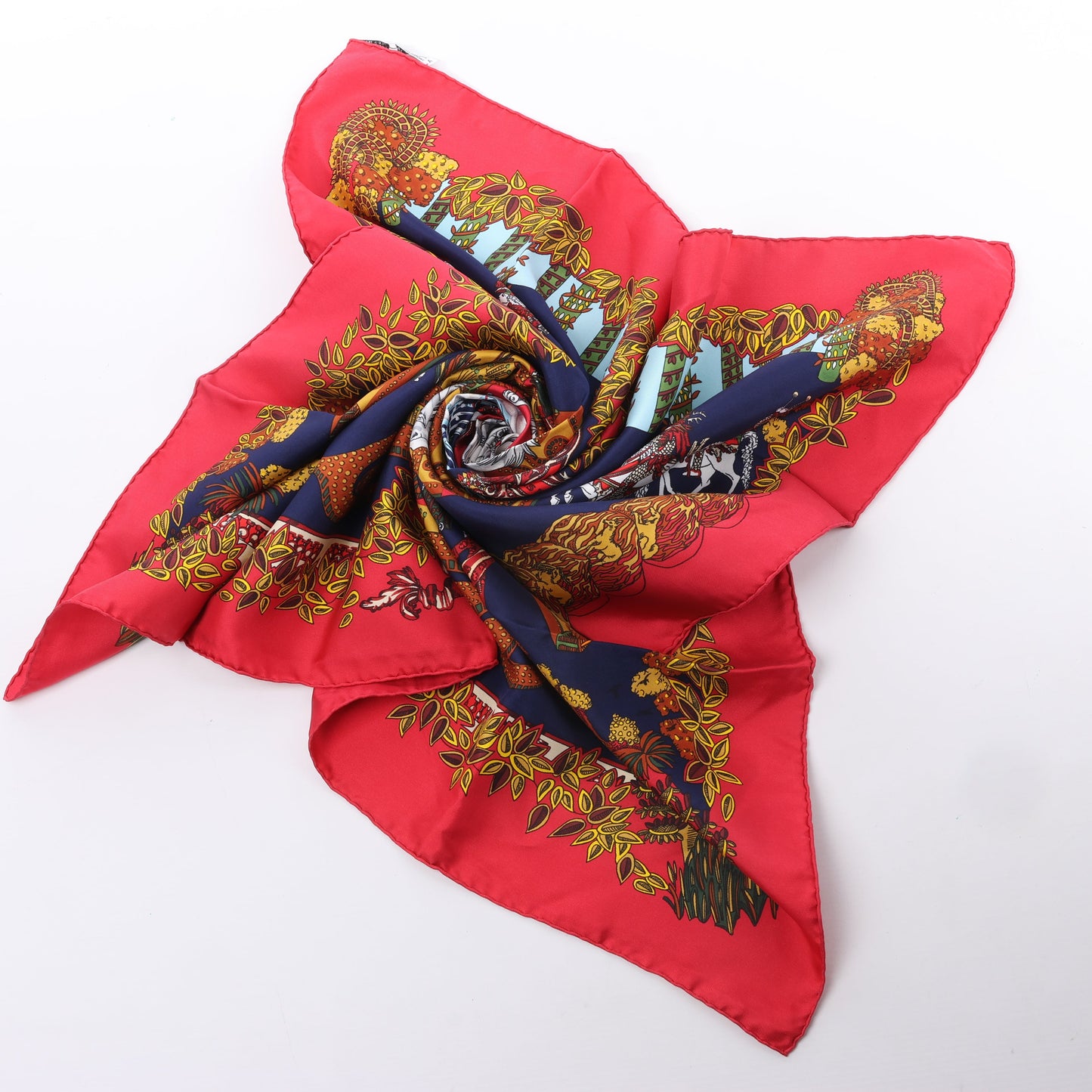 Hermès Carré 90 "LE PARADIS DU ROY" 100% Silk Scarf in Red