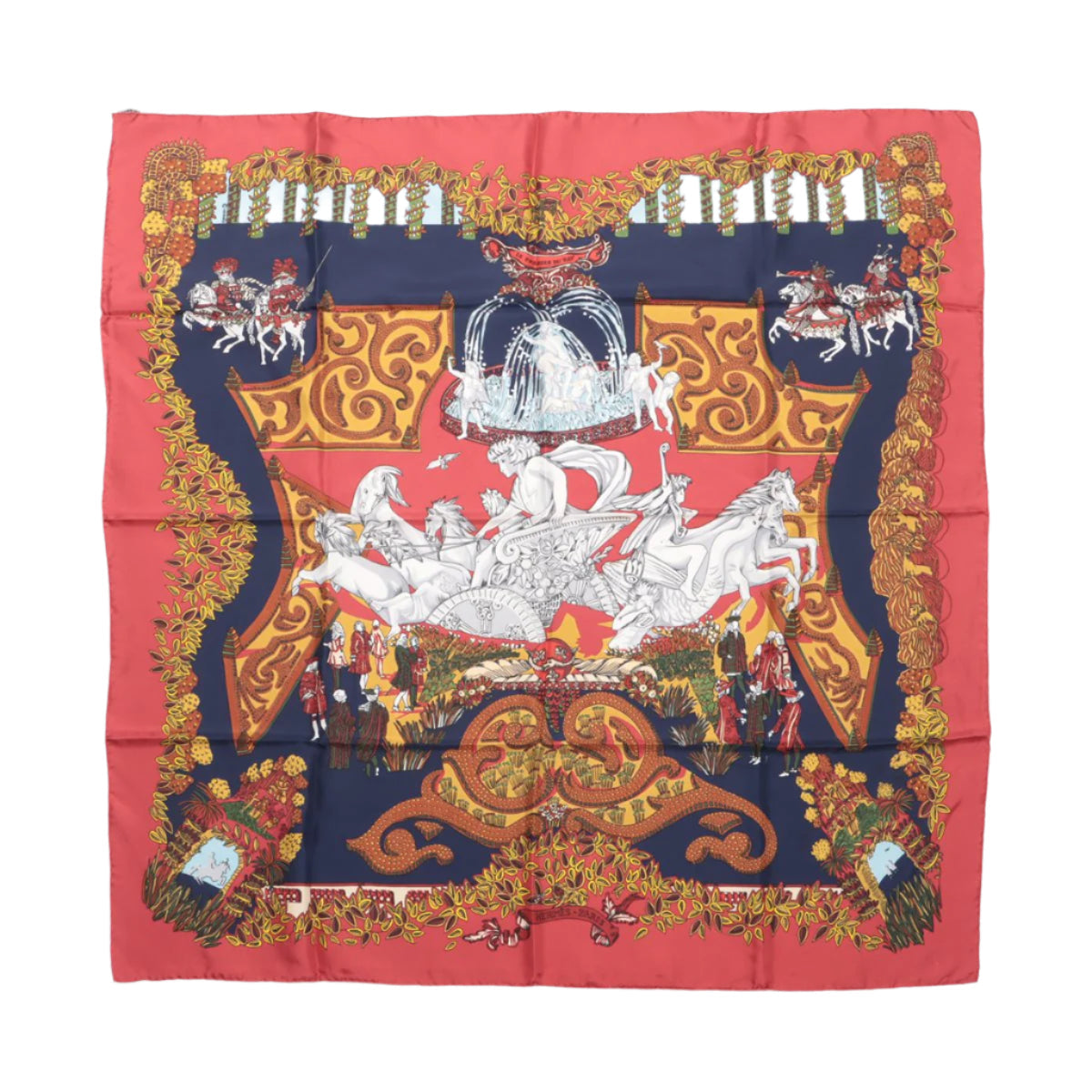 Hermès Carré 90 "LE PARADIS DU ROY" 100% Silk Scarf in Red