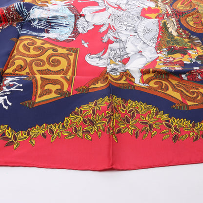 Hermès Carré 90 "LE PARADIS DU ROY" 100% Silk Scarf in Red