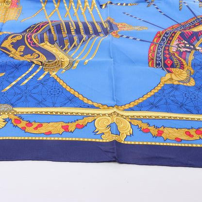 Hermès Carré 90 „LES BISSONE DE VENISE“ Schal aus 100 % Seide in Blau