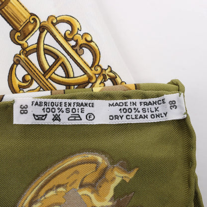 Hermès Carré 90 „LES CLES“ Seidentaschentuch in Khaki