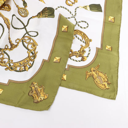 Hermès Carré 90 „LES CLES“ Seidentaschentuch in Khaki
