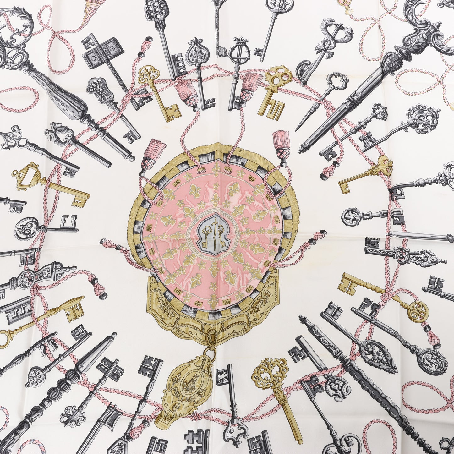 Hermès Carré 90 „LES CLES“ 100% Seidenschal in Rosa