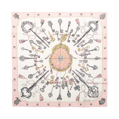 Hermès Carré 90 „LES CLES“ 100% Seidenschal in Rosa