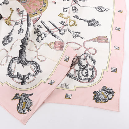Hermès Carré 90 „LES CLES“ 100% Seidenschal in Rosa