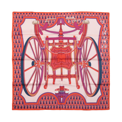 Hermès Carré 90 "LES ROUES DE PHAETON" 100% Silk Scarf in Orange x Pink