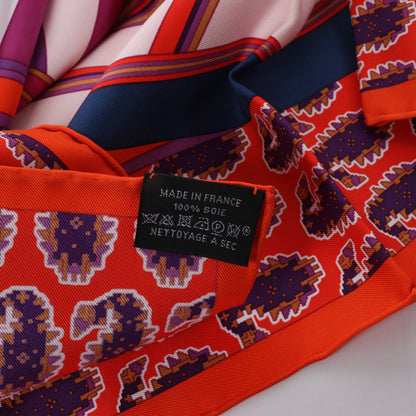 Hermès Carré 90 "LES ROUES DE PHAETON" 100% Silk Scarf in Orange x Pink