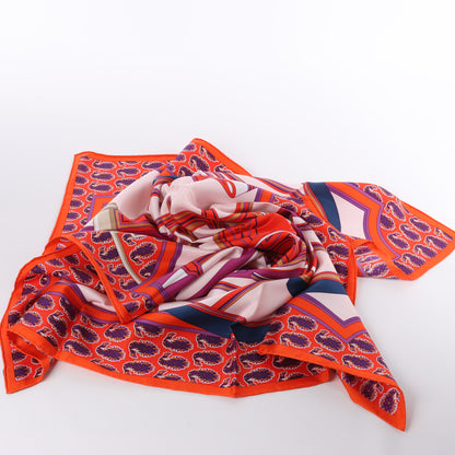 Hermès Carré 90 "LES ROUES DE PHAETON" 100% Silk Scarf in Orange x Pink