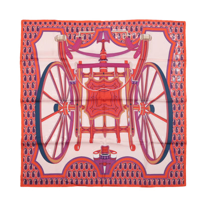 Hermès Carré 90 „LES ROUES DE PHAETON“ Schal aus 100 % Seide in Orange x Pink