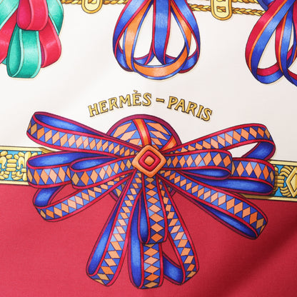 Hermès Carré 90 „LES RUBANS DU CHEVAL“ Schal aus 100 % Seide in Burgund