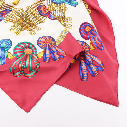 Hermès Carré 90 "LES RUBANS DU CHEVAL" 100% Silk Scarf in Burgundy