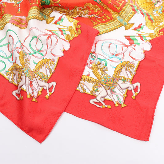 Hermès Carré 90 "LUNAPARK" 100% Silk Scarf in Red