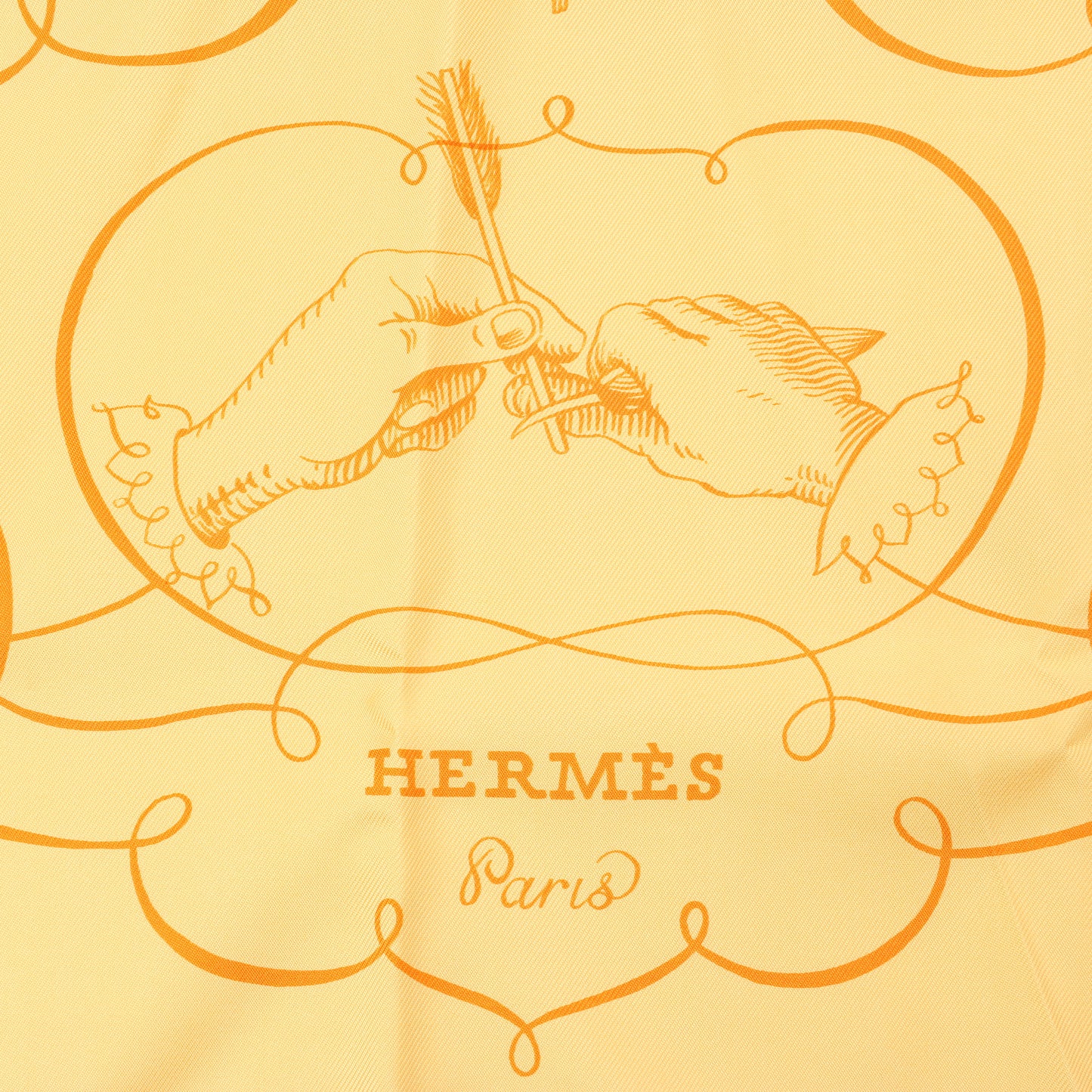 Hermès Carré 90 „L'ART D'ECRIRE“ Seidentaschentuch in Gelb