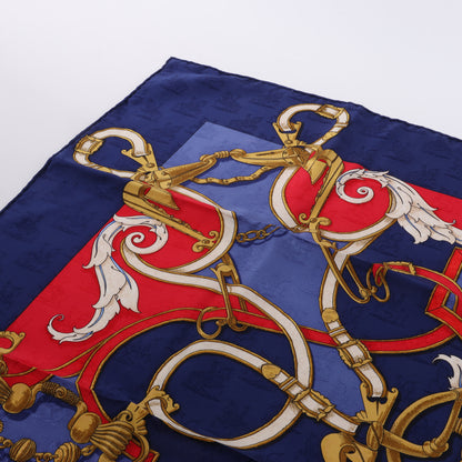 Hermès Carré 90 " L’INSTRVCTION DV ROY" 100% Silk Scarf in Navy x Red