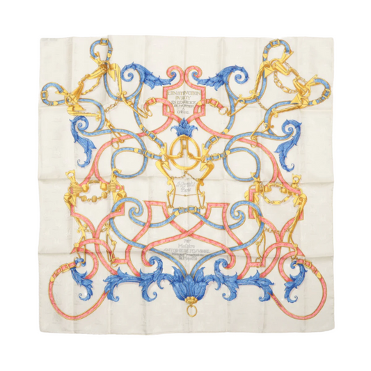 Hermès Carré 90 "L’INSTRVCTION DV ROY" 100% Silk Scarf in Cream