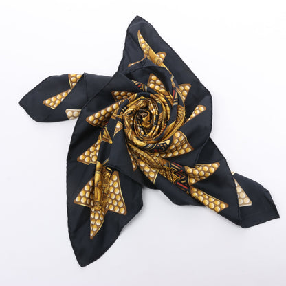 Hermès Carré 90 "L'OR DES CHEFS" 100% Silk Scarf in Black