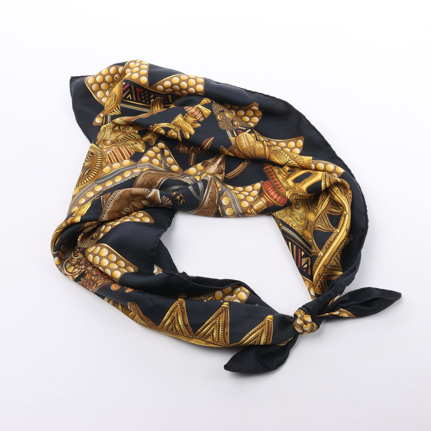 Hermès Carré 90 "L'OR DES CHEFS" 100% Silk Scarf in Black