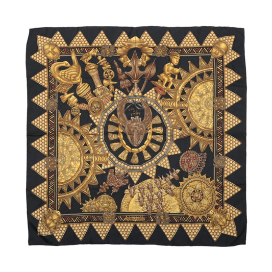 Hermès Carré 90 "L'OR DES CHEFS" 100% Silk Scarf in Black