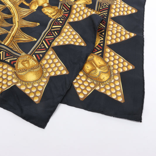 Hermès Carré 90 "L'OR DES CHEFS" 100% Silk Scarf in Black