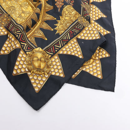 Hermès Carré 90 "L'OR DES CHEFS" 100% Silk Scarf in Black